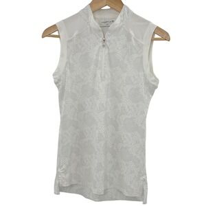 Maggie Lane Womens White Floral Sleeveless Quarter Zip SP Golf Polo‎